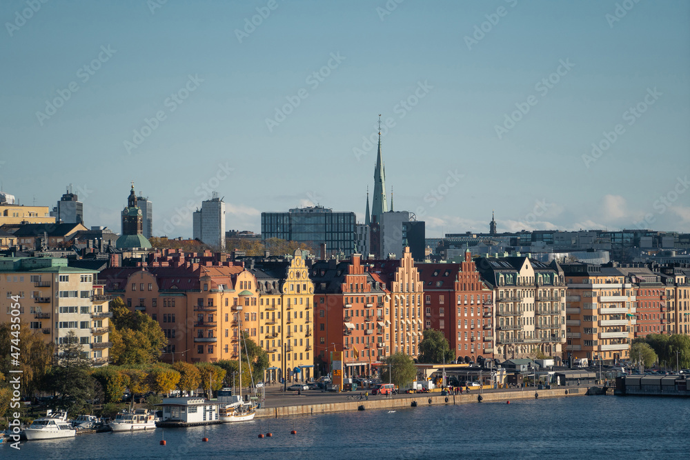 Obraz premium Aerial view shot of Stockholm City Center, summer. Vacation and travel concept 