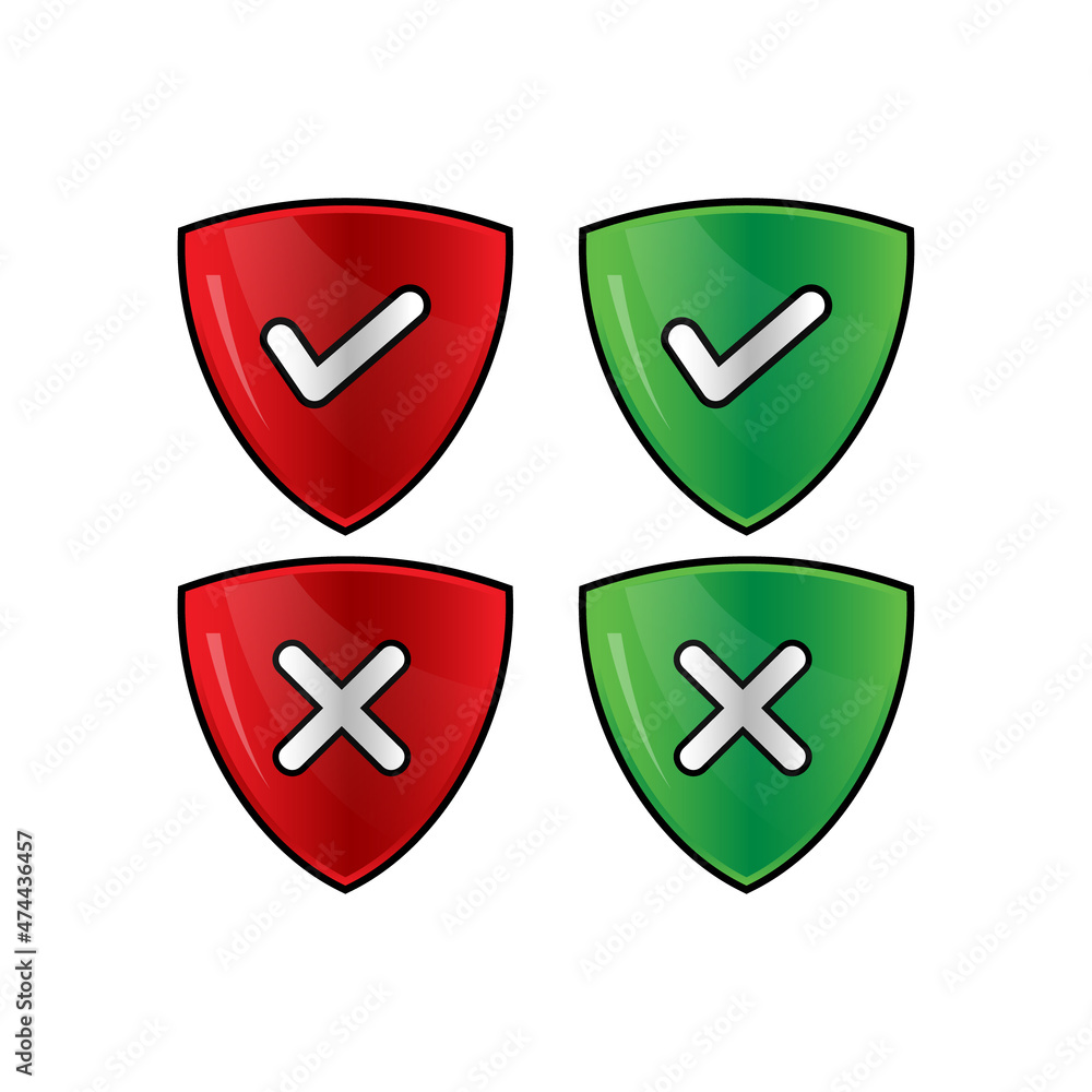 Check and cross shield icon design collection Check and cross shield icon design collection