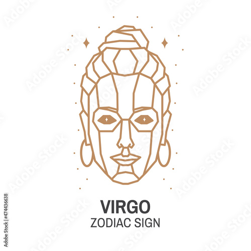 Zodiac astrology horoscope sign virgo linear design. Vector illustration. Elegant line art symbol or icon of virgo esoteric zodiacal horoscope templates for logo or poster isolated on white background