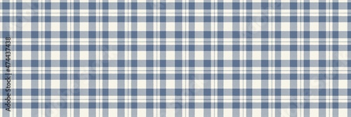 French farmhouse blue plaid check seamless border pattern. Rustic tonal country kitchen gingham fabric effect. Tartan cottage 2 tone background ribbon trim edge.