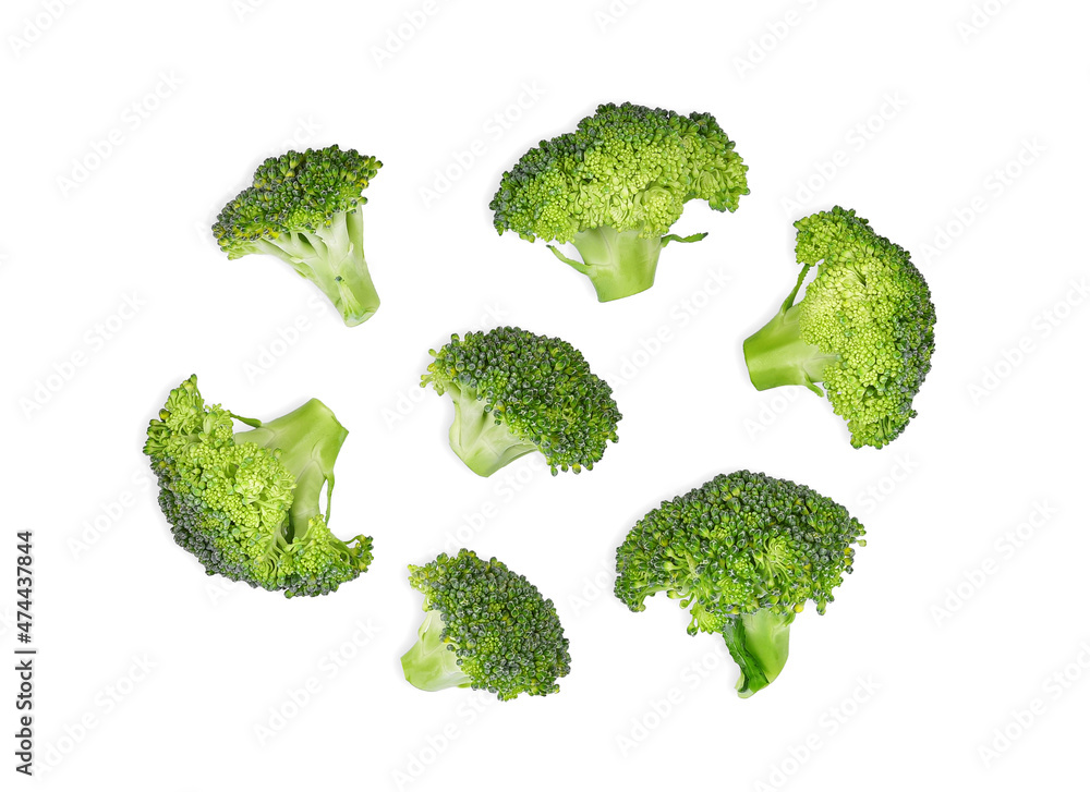 Piece of broccoli isolated on white background. Top view Piece of broccoli isolated on white background. Top view