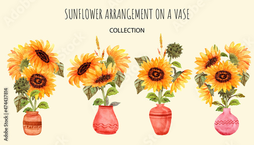 watercolor sunflowers in vase collection