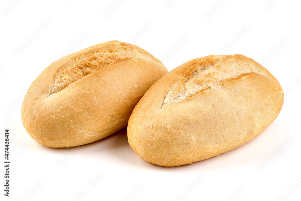 Crispy bread roll, isolated on white background.