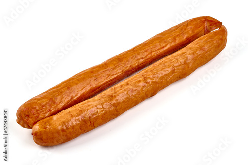 Traditional Smoked pork sausage, isolated on white background.