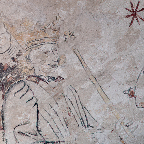 Obraz na płótnie King Solomon sitting on his throne with a scepter in his hand, a gothic fresco from 1476 w salonie