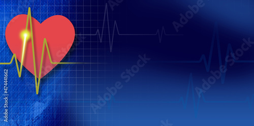 Fotografija EKG heartbeat Graphic Abstract with red heart and grid abstract background