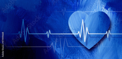 Фотография EKG heartbeat Graphic on Abstract blue brush stroke background