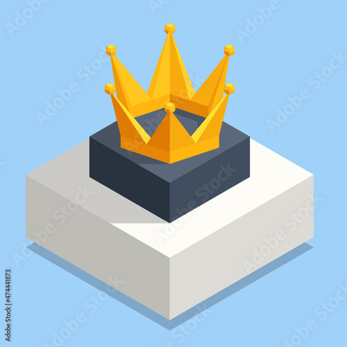 Isometric Golden Crown. Crowning Headdress for King and Queen. Emperor King Crown