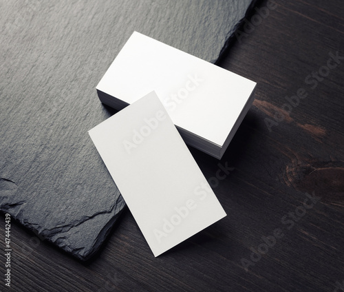 Photo of blank business cards. Mock-up for branding identity.