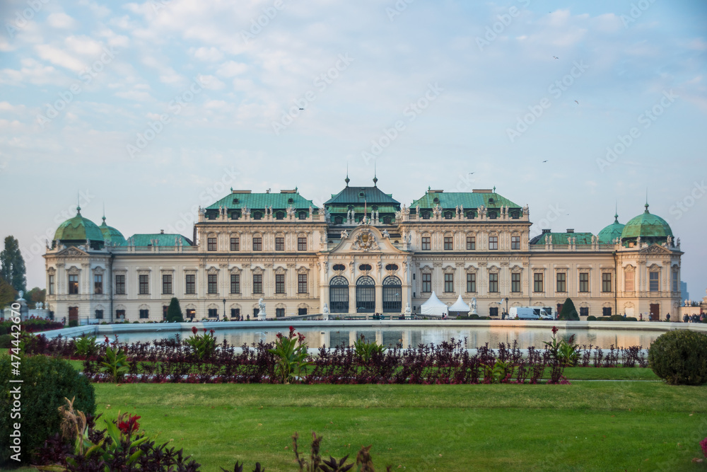 Vienna, Austria, October 2018 -  view of Belvedere Palace during the sunset