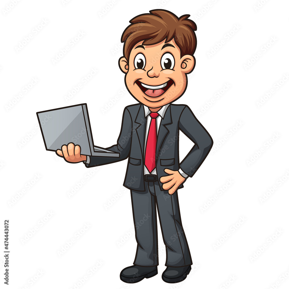 Businessman standing while holding laptop, Clip art Character. Vector Illustration Businessman standing while holding laptop, Clip art Character. Vector Illustration