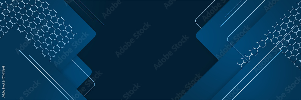 Modern Tech Dark Blue Abstract Stripes Wide Banner Design Background