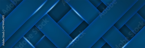 Plait Dark Blue Abstract Stripes Wide Banner Design Background