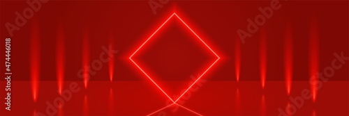 Square Low Light Technology Red Abstract Geometric Wide Banner Design Background