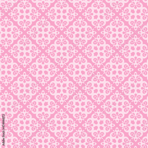 Trendy backgrounds pattern with white decorative ornaments on pink background. Vector illustration for your design projects, seamless pattern, wallpaper textures with flat design.