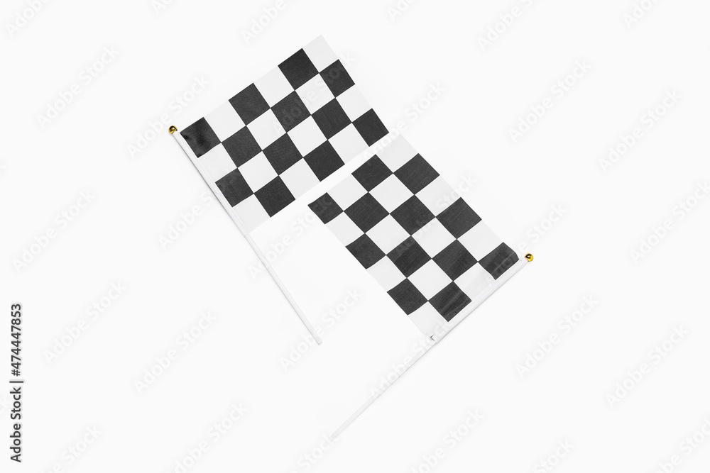 Racing flags on white background, top view Racing flags on white background, top view