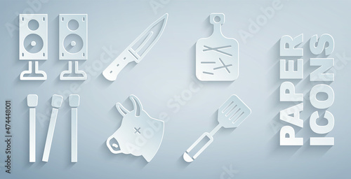Tela Set Cow head, Cutting board, Matches, Spatula, Meat chopper and Stereo speaker icon