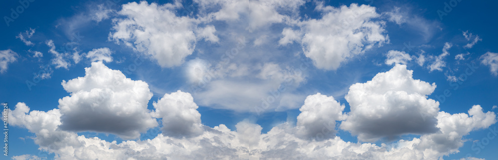 Idyllic sky with dense clouds with cool blue colors on a blue sky background in panorama Idyllic sky with dense clouds with cool blue colors on a blue sky background in panorama