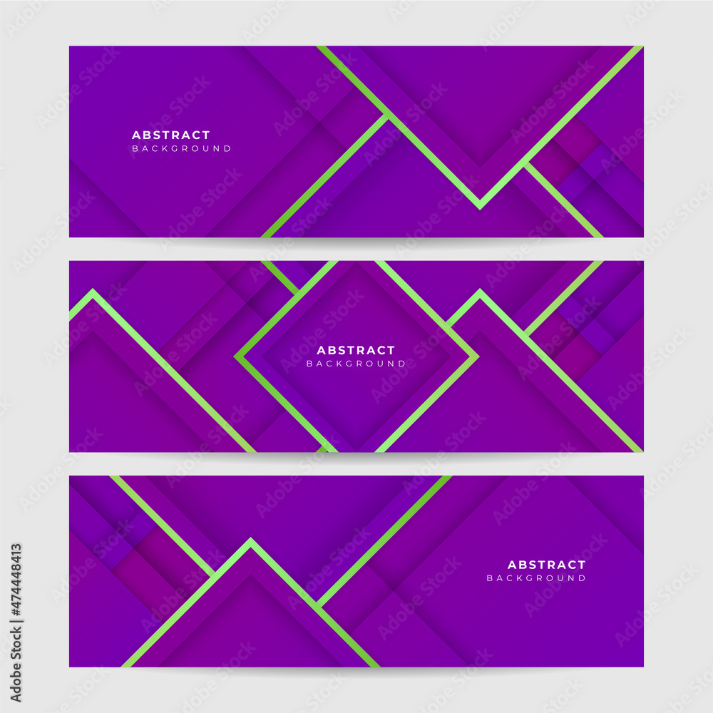 Set of modern abstract purple banner background