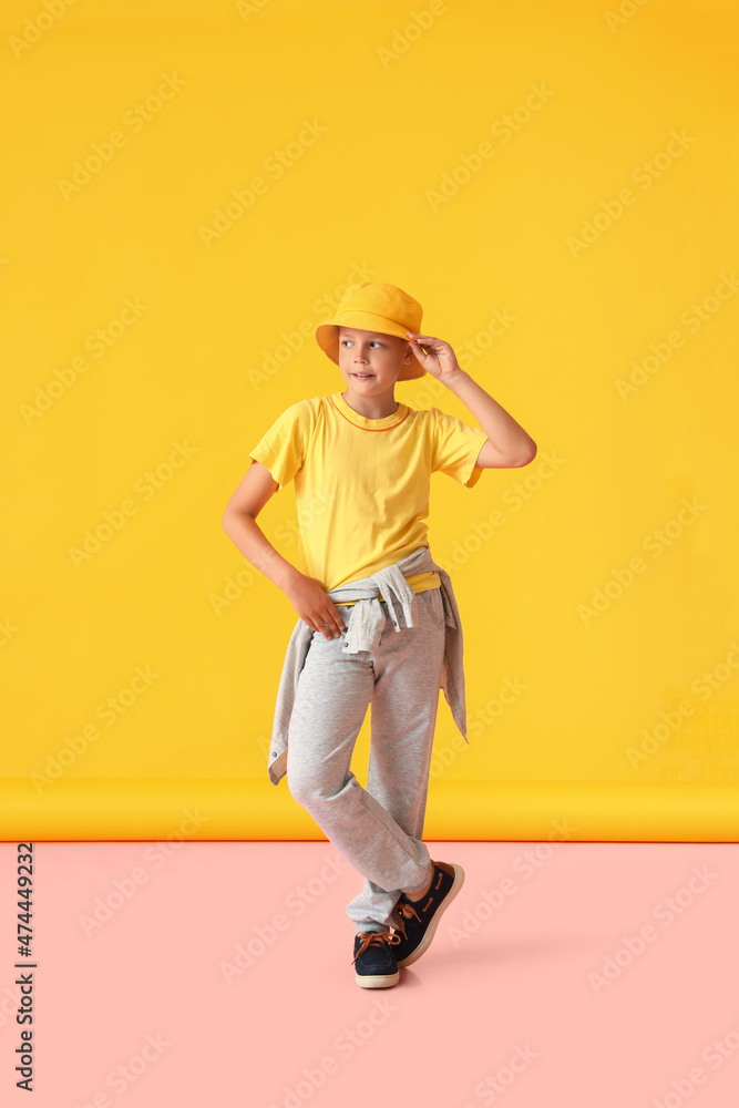 Cool little boy on color background Cool little boy on color background