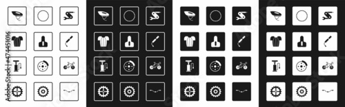 Set Swiss army knife, Bicycle seat, Cycling t-shirt, helmet, air pump, wheel, and icon. Vector