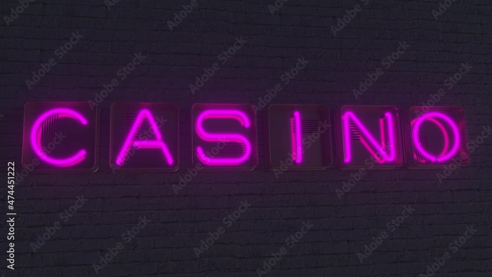 CASINO pink signboard made with neon letters in the dark. 3D animation CASINO pink signboard made with neon letters in the dark. 3D animation