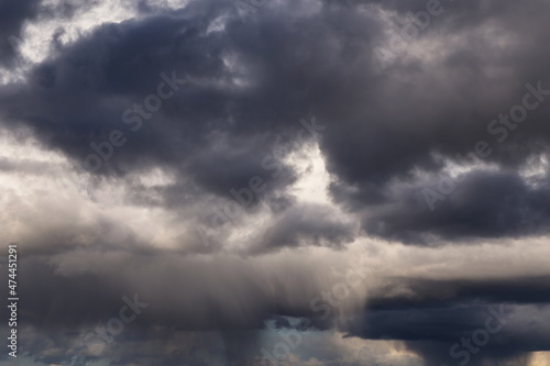 Epic Dramatic Storm sky with dark grey cumulus rainy clouds background texture, thunderstorm