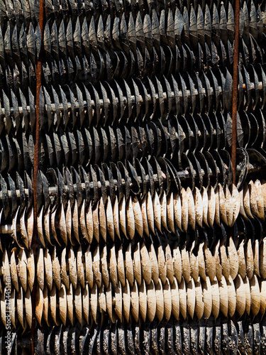 Oyster farming - rubber plates on which young oysters grow - natural seafood farming in Arcachon Bay Cap Ferret, France.