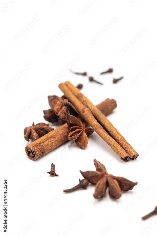Isolated photo of a set of spices for Christmas mulled wine Isolated photo of a set of spices for Christmas mulled wine