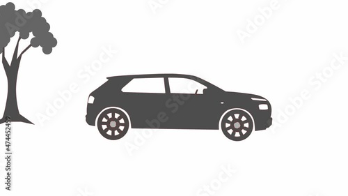 Black moving car icon isolated on white background. 2D animation footage.