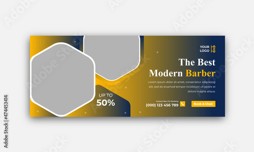 Barbershop hair cutting promotional Facebook  cover timeline and Hair Modern Hair Cutting Shop web banner template design