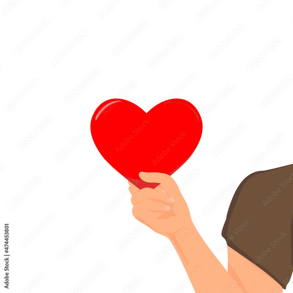 Man holding a red heart in his hand on a light background. Man holding a red heart in his hand on a light background.