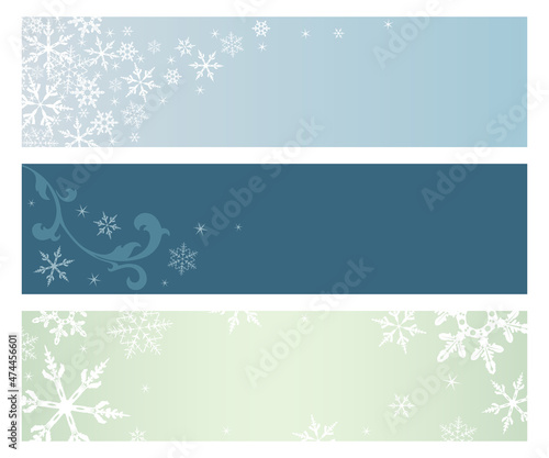 A set of three wintery snowflake themed banners with copyspace
