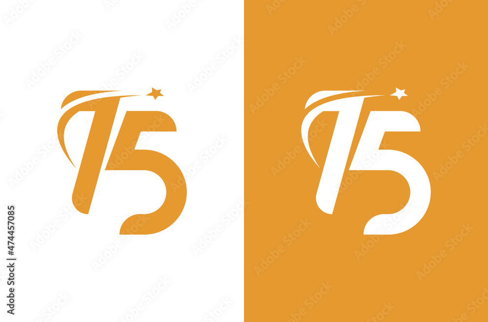 Number 75 logo with star concept Number 75 logo with star concept