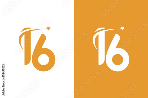 Number 16 logo with star concept
