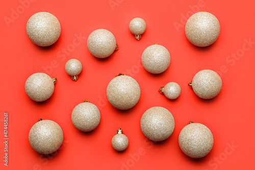 Beautiful Christmas balls on red background