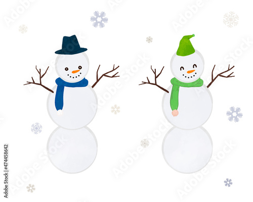 Illustration set of a snowman wrapped in a muffler
