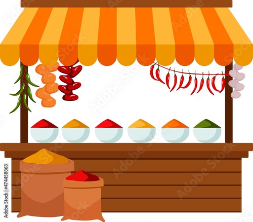 Shrovetide Market Stall. Outdoor festival stand. Kiosks. Souvenir kiosk. Vector
