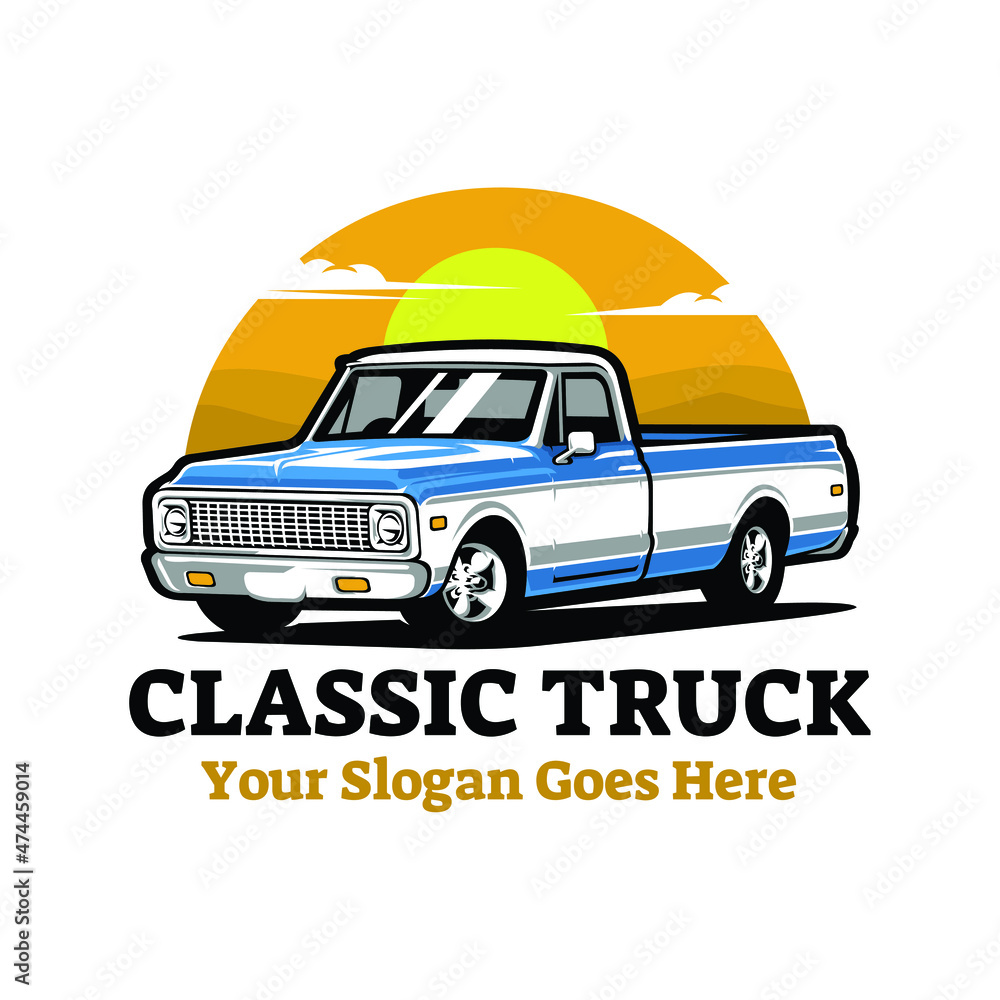 American classic muscle truck logo illustration vector isolated