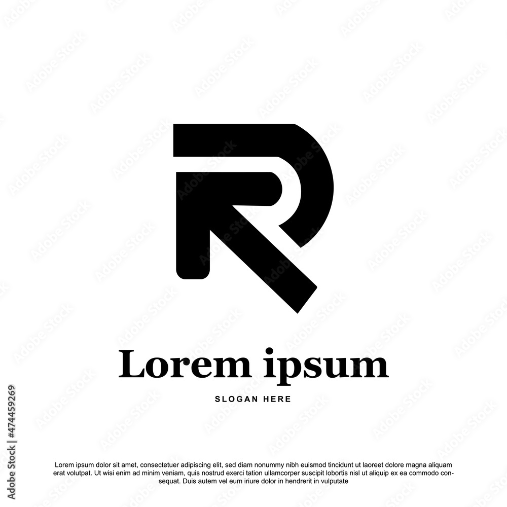 Simple monogram letter r and arrow logo design vector