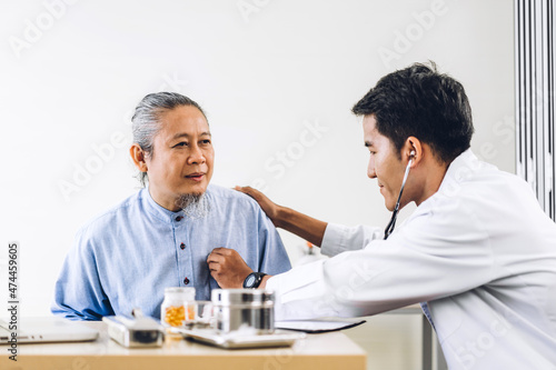 Asian man doctor service help support discussing and consulting talk to asian senior man patient at meeting health medical care express trust concept in hospital.healthcare and medicine