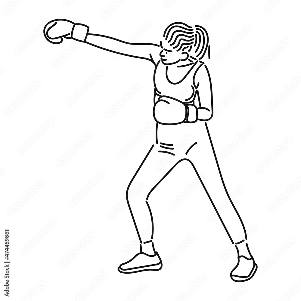 line art of woman posing in boxing style line art of woman posing in boxing style