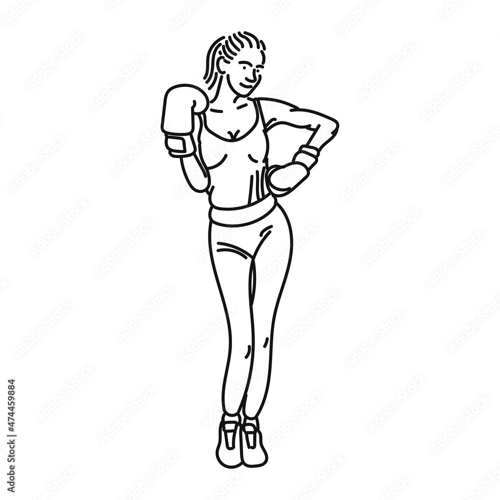 line art of woman posing in boxing style