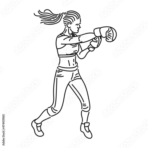 line art of woman posing in boxing style