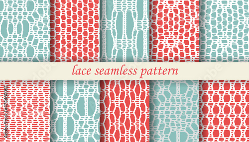 Colorful vector collection of lace mesh patterns. Bright stylish textures. 