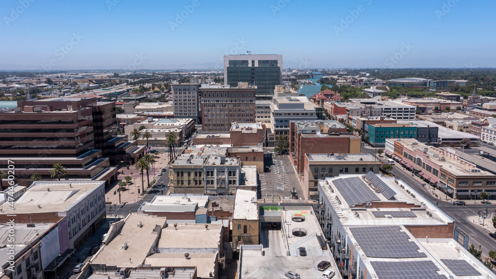Daytime view of the downtown city center of Stockton, California, USA.