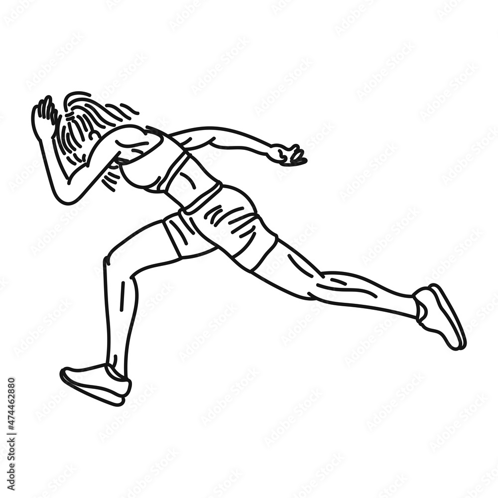 line art woman posing in running style line art woman posing in running style