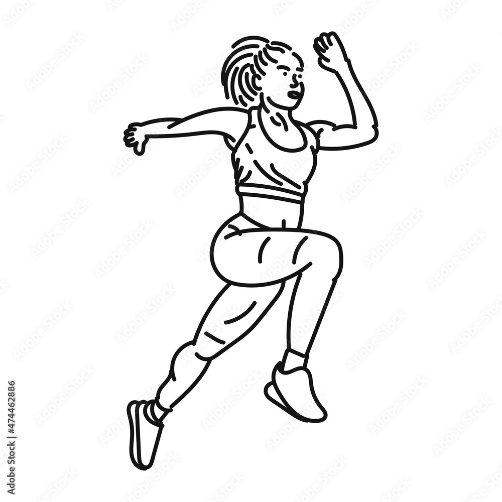 line art woman posing in running style