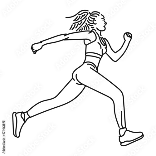 line art woman posing in running style