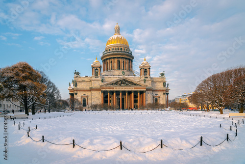 St. Isaac's Square and the St. Isaac's Cathedral on a sunny winter day, St. Petersburg, Russia